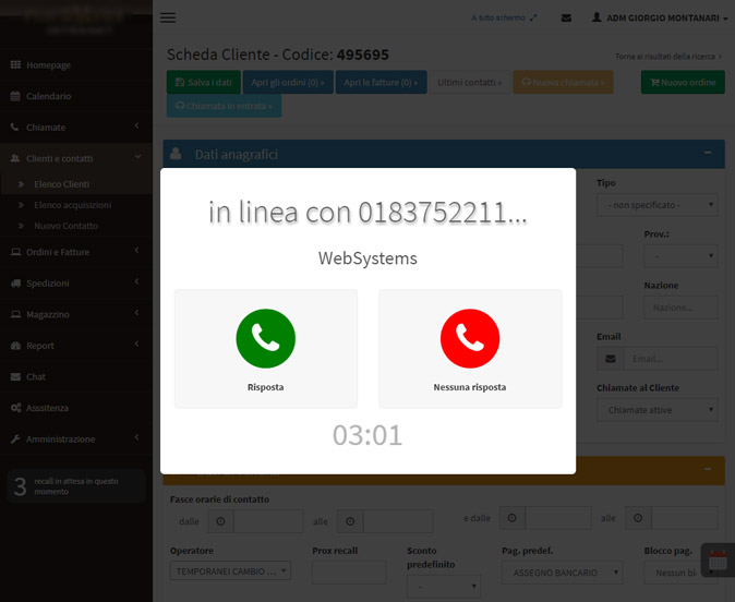 WebTOTUM: screenshot chiamata automatica con centralino VoIP